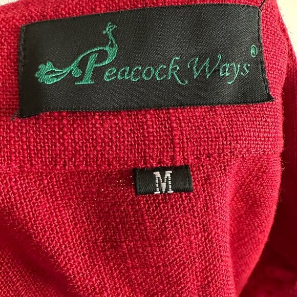 Peacock Ways Lagenlook Red Ramie Band Jacket M – Crescent Toggles, Black Cuffs - Picture 6 of 8